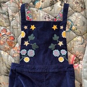 Mini Boden Blue Velvet like overalls with embroidered detail size 5-6